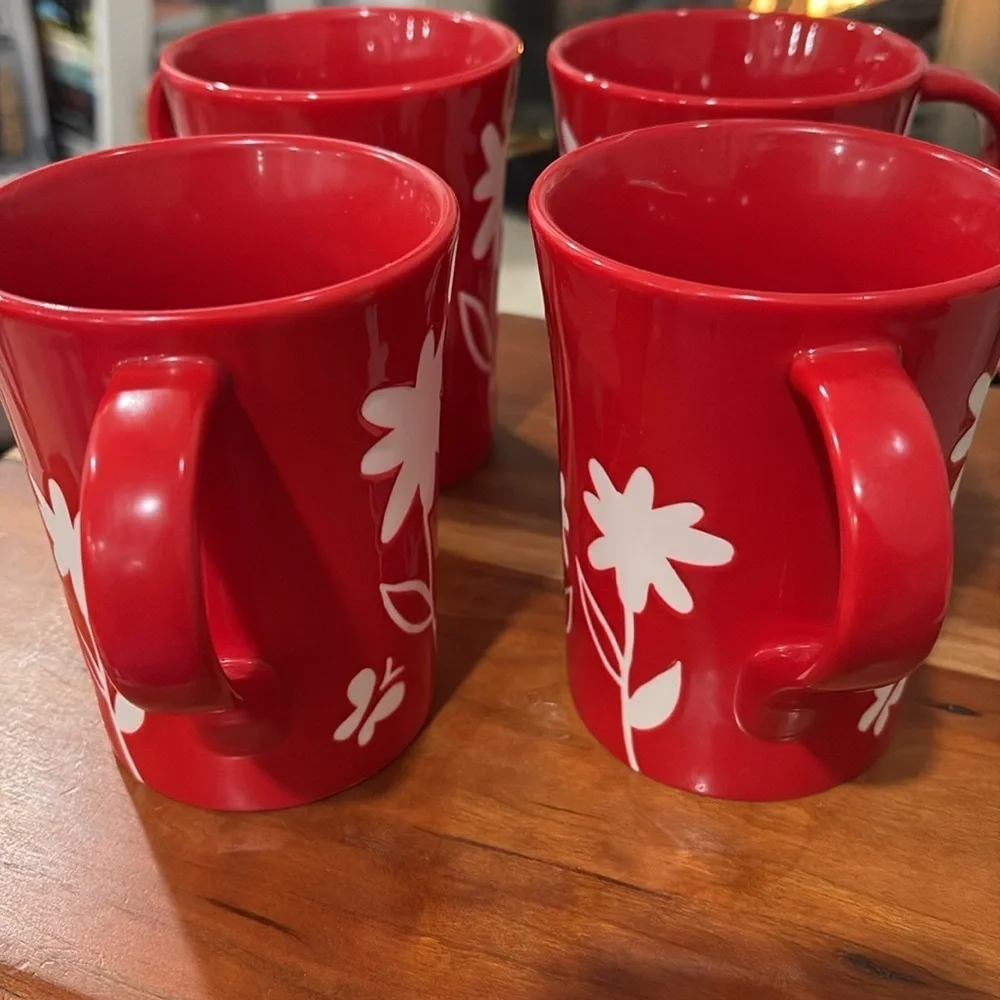 Starbucks red floral four mugs set retired design